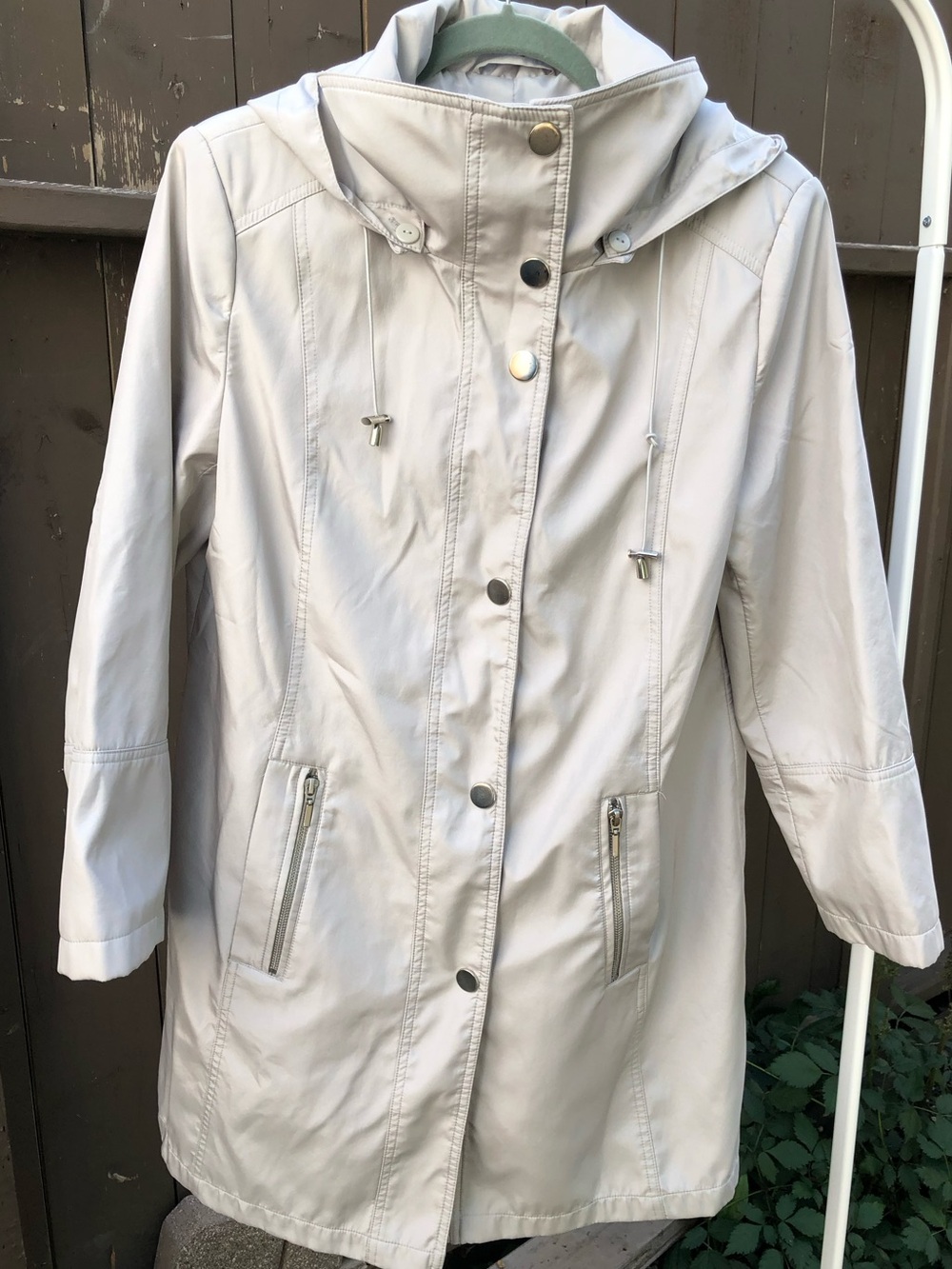 Classic Raincoat Cleo Petites Light Grey Trench Coat Jacket Removable Hood